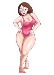 1girls bob_cut brown_hair family_guy female glasses hand_on_hip hands_on_hips highleg_swimsuit klassyarts_(artist) meg_griffin one-piece_swimsuit pink_swimsuit round_glasses seductive_look seductive_smile thick_hips thick_thighs