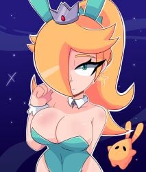 1girls 1other blue_background breasts bunny_ears bunny_girl bunnysuit female female_focus large_breasts luma mario_(series) nintendo princess_rosalina r_bismut rbismut super_mario_galaxy