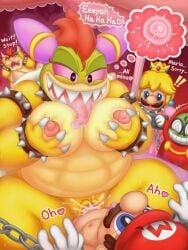 <3_eyes 1boy 1girls 2020 4_fingers alternate_version_at_source anthro anthro_penetrated background_characters bar_censor beanish blue_eyes bowletta bowser bracelet breast_fondling breast_play breasts breath brown_hair censor_bar censored claws clothing collar cuff_(restraint) cum cum_in_pussy cum_inside drooling duo_focus english_text erection exclamation_point facial_hair fawful female female_penetrated fingers fondling forced genitals gloves green_head group hand_on_breast handwear heart hi_res human human_on_anthro human_penetrating human_penetrating_anthro impregnation ineffective_censorship interspecies jewelry koopa luigi male male/female male_penetrating male_penetrating_female mammal mario mario_(series) mario_and_luigi_(series) mustache nintendo nipples nude open_mouth ovum partial_male penetration penis penis_in_vagina princess_peach_(cosplay) pussy rape red_sclera restraints reuben_(artist) saliva scalie self_fondle sex shackles sperm_cell spiked_bracelet spiked_collar spikes straight text thought_bubble tongue tongue_out toony vaginal_penetration yellow_skin