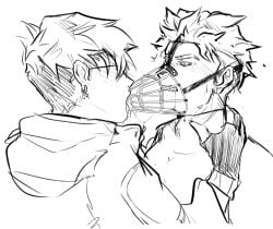 angry angry_face blush drool drool_string drooling incest knives licking licking_muzzle male/male male_only millions_knives muzzle muzzled simple_background sketch sweatdrop trigun vash_the_stampede yaoi