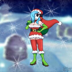 bag big_breasts big_hair blue_hair blue_hair_female boobs boots breasts breasts_out breasts_outside christmas christmas_clothing christmas_hat christmas_headwear christmas_outfit dress female female_only giant_breasts gloves green_boots green_gloves long_gloves long_hair mario_(series) mask masked masked_female massive_breasts no_bra no_panties pepsi_addict red_thighhighs rule_63 shy_gal shy_gal_mask slutty_clothing slutty_outfit thick thick_ass thick_hips thick_legs thick_thighs thigh_highs thighhighs thighs white_body white_panties