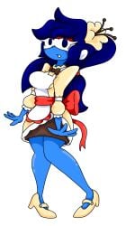 big_breasts big_hair blue_body blue_eyes blue_hair blue_skin boobs breasts female female_only flower flower_in_hair giant_breasts gloves high_heels long_hair maid maid_apron maid_dress maid_outfit maid_uniform massive_breasts no_bra no_panties pepsi pepsi-chan pepsi_addict pepsiwoman ponytail pose posing red_gloves rule_63