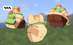 3girls alex_(minecraft) armpits ass_cleavage bbw big_ass big_belly big_breasts butt_crack cubic_breasts embarrassed fat huge_ass huge_butt minecraft multiple_girls obese obese_female overweight overweight_female smelly square_head steaming_body sweat unknown_artist