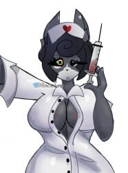 1girls big_boobs big_breasts female furry half_naked inner_sideboob katie_(piggy) nakorokore needle nipples nurse nurse_katie_(piggy) piggy_(game) roblox roblox_game tagme