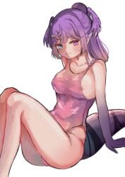 1girls bare_shoulders barely_visible_nipples big_breasts breast_bulge dragon_hand dragon_tail exposed_shoulders hair_wings hairclip head_wings heterochromia hi_res highres legs_together looking_at_viewer medium_breasts nijisanji nijisanji_en nipple_bulge nipple_slip one-piece_swimsuit ponytail purple_hair selen_tatsuki sideboob sitting solo solo_female solo_focus swimsuit swimwear tail virtual_youtuber wet wet_body wet_clothes wet_skin white_background