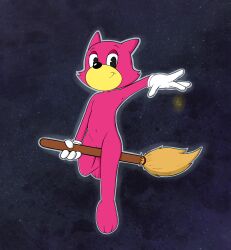 absurd_res anthro broom cleaning_tool clothing domestic_cat felid feline felis female flat_chested fur genitals gloves halloween handwear hi_res holidays magic_user mammal nude pussy red_body red_clothing red_fur red_shirt red_topwear seductive sherwind52 shirt slippers solo star toontown_cat toontown_corporate_clash toontown_japan_cat toontown_online toony topwear witch