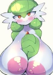 big_breasts blush bust_portrait chest_spike gardevoir hands_together looking_at_viewer nekoyuu nipples pokemon pokemon_(species) pokemon_only pokephilia red_eyes smile