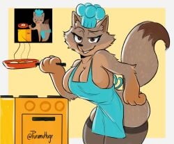 anthro ass big_breasts breasts cooking egg facebook facebook_fox female female_fox fox smile