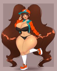 1girls big_breasts bra breasts brown_hair cleavage clothing commission female female_only huge_breasts jacket looking_at_viewer miami_girl_(space_left) mishythesheep panties shoes socks solo space_left thick_thighs wide_hips