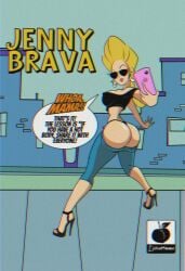 big_ass big_butt blonde_hair bubble_butt earrings high_heels jenny_bravo johnny_bravo_(series) linkartoon rule_63 selfie speech_bubble stiletto_heels sunglasses tank_top thong very_high_heels