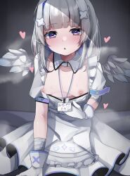 1girls amane_kanata angel angel_wings apron bandaged_arm bandages bangs blue_hair breasts clothes_lift colored_inner_hair detached_collar dress dress_lift feathered_wings female female_only frilled_apron frills gloves gradient_wings grey_hair hair_ornament heart heart-shaped_pupils highres holoforce hololive hololive_japan kagami_moch lifted_by_self long_hair looking_at_viewer mini_wings multicolored_hair multicolored_wings nipples nurse open_mouth pantyhose pink_hair puffy_short_sleeves puffy_sleeves purple_eyes sagging_breasts seiza short_sleeves single_hair_intake sitting small_breasts solo steam streaked_hair sweat symbol-shaped_pupils virtual_youtuber white_apron white_dress white_gloves white_pantyhose white_wings wings