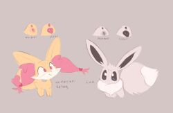 animal_genitalia animal_pussy anus black_pussy canine_genitalia canine_pussy character_name duo eevee english_text female female_only fennekin feral fur generation_1_pokemon generation_6_pokemon genitals grey_body grey_fur hi_res labbit1337 model_sheet nintendo pink_anus pokemon pokemon_(species) pussy shiny_pokemon text yellow_body yellow_fur