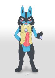 absurd_res animal_genitalia animal_penis anthro aroused balls beckoning big_balls big_penis blue_body blue_fur blush bodily_fluids bottomless breath canine_genitalia canine_penis clothed clothing cute_fangs digitigrade dripping erection facial_markings front_view fur generation_4_pokemon genital_fluids genitals gesture hand_on_hip head_markings hi_res kamek_sans knot leaking_precum looking_at_viewer lucario male markings mask_(marking) muscular muscular_male nintendo penis pokemon pokemon_(species) precum precum_drip precum_string red_eyes simple_background smile solo spikes spikes_(anatomy) standing tan_body tan_fur tongue tongue_out vein veiny_penis