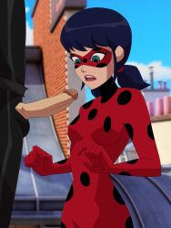 1girls adrien_agreste apprehensive bangs cat_noir clothed_female domino_mask female female_focus imminent_fellatio imminent_oral imminent_sex ladybug_(character) looking_at_penis marinette_cheng marinette_dupain-cheng miraculous_ladybug penis penis_awe penis_out rooftop shocked skin_tight superhero superhero_costume superheroine sweat sweatdrop turquoise_eyes twintails uncensored unseen_male_face xeroshadows