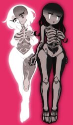 black_and_white gashi-gashi ghost horror horror_(theme) mob_face skeleton skeleton_girl uejini x-ray