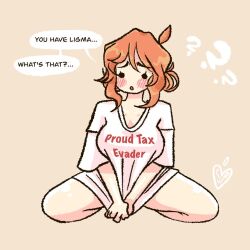 breasts comedy cute dialogue dialogue_bubble female hearts humor large_ass large_breasts ligma_balls mob_face peachy_(salaciouspeachy) salaciouspeachy tagme tax_evasion tshirt word_bubble