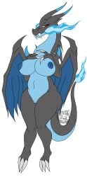 black_body blue_body charizard claws ecn13000 fangs female_only generation_1_pokemon horn large_breasts large_hips long_neck long_tail mega_charizard_x mega_evolution naked nude pokemon pokemon_(species) wings