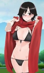 1girls animated big_breasts black_bra blush busty cute female female_only large_breasts navel no_sound ruby_rose rwby segal03 short_hair shureibusi tagme video