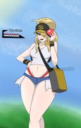 big_ass big_breasts big_butt cosplay cynthia_(pokemon) game_freak hilda_(pokemon)_(cosplay) looking_at_viewer pokeball pokemon solo_female ursweetgf2