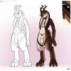 2019 anthro antlers drxii eyewear genitals glasses hi_res horn jackalope lagomorph male mammal model_sheet penis