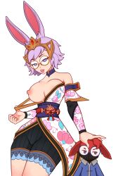 2d 2girls areolae breasts breasts_out bunny_ears bunny_girl flashing glasses hi-rez_studios hourglass_figure kerosin kimono lips moji_(paladins) multiple_girls nipples paladins pink_hair rei_(paladins) round_glasses slim_waist thick thick_thighs thighs