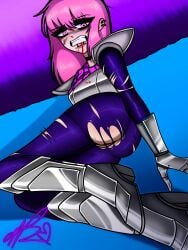 armor armored_boots artist_self-insert artist_signature cute_deth cute_deth(artist) cute_deth(character) deltarune deltarune_boat_scene deltarune_chapter_1 deltarune_chapter_2 perspective pink_hair ripped_clothing ripped_clothing scars self_insert undertale undertale_(series)