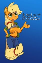 2d applejack_(mlp) big_breasts clothing equine friendship_is_magic furry my_little_pony nipples pony ponytail siroc solo_female tagme text