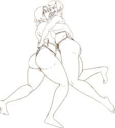 2girls after_kiss aged_up ass ben_10 big_ass cartoon_network crossover dat_ass dc dc_comics female female_only gwen_tennyson lord_hamilton mawashi monochrome multiple_girls pussy rachel_roth raven raven_(dc) sumo sumo_wrestling teen_titans thick_thighs tongue_out wedgie wrestling yuri