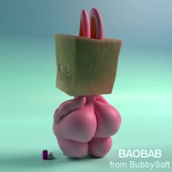 1boy 3d animated ass bag bag_over_head baobab_(kg88) bending_forward bunny hips kg88 lagomorph lagomorph_humanoid large_ass looking_at_viewer looking_back male male_focus male_only mp4 music naked no_genitals nude nude_male pink_fur rabbit red_eyes shortstack sound sound_warning stretching tagme thick_thighs thighs video wide_hips