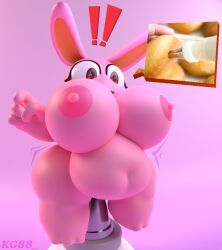 !! 3d 3d_(artwork) anthro areolae ass baobab_(kg88) belly breast bunny chubby chubby_female expansion fat female female_focus female_only furry hips hyper hyper_breasts inflation kg88 lagomorph lagomorph_humanoid large_ass large_breasts nipples nude nude_female pink_fur rabbit red_eyes shortstack stomach text_bubble thick_thighs thighs wide_hips