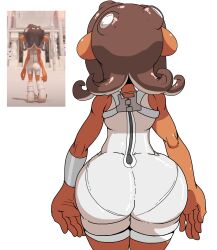 1girls 2d agent_8_(side_order) agent_8_(splatoon) ass big_ass big_butt bodysuit brown_hair brown_skin bubble_butt dark-skinned_female dark_skin dat_ass female hips huge_ass huge_butt nintendo octoling octoling_girl poopishness splatoon splatoon_(series) splatoon_3 splatoon_3:_side_order tentacle_hair thick_thighs thighs tight_clothing white_clothing wide_hips