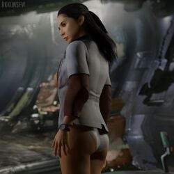 1girls 3d akkonsfw ass breasts brown_hair dead_space female_focus female_only grin high_res jacket kendra_daniels nipples panties ponytail space space_station tagme wristband wristwatch