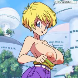 1girls animated big_breasts blonde_hair blue_eyes bouncing_breasts breasts dragon_ball dragon_ball_z erasa exhibitionism female female_only high_resolution medium_hair mp4 nipples no_bra no_sound outdoors short_hair shorter_than_10_seconds shorter_than_30_seconds smile solo solo_female tagme twistedgrim undressing video