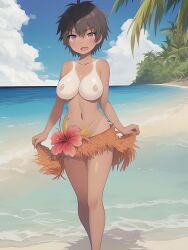 ai_generated big_breasts grass_skirt skirt solo solo_female tomboy