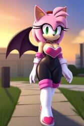 ai_generated amy_rose amy_the_bat bodysuit curvy neckline rouge_the_bat_(cosplay) sonic_(series) spandex_suit