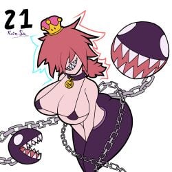 barely_clothed barely_contained_breasts big_ass big_breasts bikini_top chain_chomp chains chompette crown dog_collar kairasin leaning_forward micro_bikini ponytail red_hair rule_63 sexy_pose sharp_teeth simple_background slut_collar slutty_clothing smile smiling_at_viewer spiky_hair super_mario_bros. thick_thighs tight_clothes tight_clothing white_female wide_hips