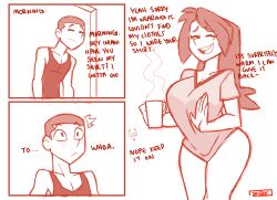 1boy 1girls comic comic_page english_text female female/male furiousart imani_(zrfurious) male male/female morning shirt stolen_shirt suggestive wholesome zack_(zrfurious) zrfurious
