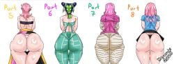 4girls ass ass_bigger_than_head ass_chart ass_focus back_view behind behind_view big_ass big_butt big_thighs bra dress dress_lift gigantic_ass green_hair hot_pants_(jjba) hotpants jeans jojo's_bizarre_adventure jojo_reference jojolion jolyne_kujo keyaruki massive_ass muscular muscular_female no_pants panties pink_hair posing posing_for_the_viewer pussy pussy_peek shirt skirt skirt_lift skirt_up steel_ball_run stone_ocean thighhighs thighs thong trish_una vento_aureo yasuho_hirose