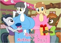 anthro big_breasts breasts button_mash_(mlp) caring_hearts_(mlp) clothing colt cream_heart_(mlp) dress earth_pony english_text female flashequestria gravity-defying_breasts group huge_breasts hyper hyper_breasts implied_buttoncest implied_rumblecest implied_shipping implied_straight impossibly_large_breasts male mare milf mother mother's_day mother_and_child mother_and_son my_little_pony oc pants pegasus present rumble_(mlp) shirt son tank_top text unguligrade_anthro