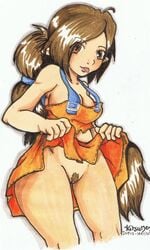 ankama breasts dofus dress_lift exposure feca kitsune playful pubic_hair pussy tongue_out unshaved_pussy wakfu