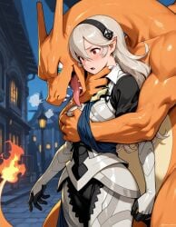 1boy 1boy1girl 1girl1boy 1girls 2025 2025s 2d ai_generated armor armored_female black_hairband blue_eyes blush breast_grab charizard clothed clothed_female clothing corrin_(fire_emblem) corrin_(fire_emblem)_(female) creatures_(company) crossover dragon dragon_tail female female femsub fire_emblem fire_emblem_fates game_freak grabbing grabbing_from_behind hair_between_eyes hairband hand_on_neck hugging intelligent_systems interspecies light-skinned_female light_skin long_hair nai_diffusion nintendo open_mouth orange_body orange_skin pointy_ears pokemon pokemon_(species) pokemon_rgby pokephilia red_eyes silver_hair stable_diffusion standing street super_smash_bros. super_smash_bros._for_nintendo_3ds_and_wii_u super_smash_bros._ultimate tongue tongue_out video_game_character white_hair