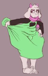 bottom_heavy bulge eyeshadow femboy fully_clothed furry male pulling_clothing ralsei thick_thighs undertale wide_hips xxthegreyfoxxx