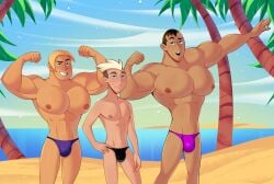 3boys abs bara beach big_muscles big_nipples big_pecs black_hair blonde_hair brick_flagg bulge dark-skinned_male dark_skin disney erect_nipples flexing gay hair huge_muscles huge_pecs human hunk jock josh_mankey kim_possible larger_human larger_male light-skinned_male light_skin male male/male male_only muscular muscular_human muscular_male navel nipples pecs penis sand senor_senior_junior size_difference smaller_human smaller_male speedo speedo_only swimsuit topless topless_male water yaoi yuunsfw