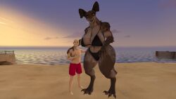 3d beach belly bethesda_softworks big_belly big_breasts bigger_female bikini boyfriend-girlfriend breath breath_cloud curvy curvy_figure deathclaw el_guillote fallout female female_deathclaw from_front_position microsoft mommy mommyclaw_(vulgarvictor) monster monster_girl sfm smaller_male source_filmmaker sweat sweating swimsuit tagme