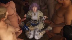 1girls 3d 6boys clothed_female_nude_male final_fantasy final_fantasy_xiv handjob hi_res imminent_bukkake kyubisan masturbation miqo'te open_mouth serendipity sitting sitting_on_floor square_enix tongue tongue_out