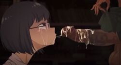 animated big_balls big_penis black_hair burping crying cum cum_bubble cum_drip cum_in_mouth cum_on_penis cum_out_nose futanari glasses grabbing hand_on_head irrumatio muchin skirt skirt_lift snot_bubble sound surprised swallowing swallowing_cum tagme tan_body tears throat_bulge throat_fuck veiny_penis video