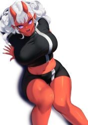 1girls big_breasts blueorca breasts colored_skin curvaceous curvy curvy_female demon_girl demon_horns female female_focus female_only hi_res highres hourglass_figure huge_breasts large_breasts long_hair looking_at_viewer navel pointy_ears red_body red_skin slim_waist solo solo_female solo_focus tall thick_thighs thighs wide_hips