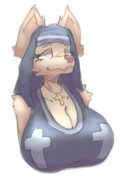 anthro big_breasts canine dog_ears furry greyos horny huge_breasts looking_up nun nun's_habit nun_hat nun_outfit tagme