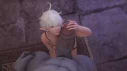 1boy 1girls 3d alisaie_leveilleur elezen final_fantasy final_fantasy_xiv hand_on_penis hi_res kyubisan lingerie lingerie_only looking_at_partner looking_at_viewer looking_up looking_up_at_partner looking_up_at_viewer on_floor roegadyn sitting sitting_on_floor size_difference sounding square_enix urethral_fingering urethral_insertion