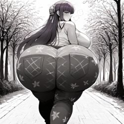 1girls ai_assisted ai_generated big_ass big_breast civitai fern_(sousou_no_frieren) forbidden_pants huge_ass kalagod monochrome shamidou_maichimonji_(ai_generated) solo sousou_no_frieren thick_thighs wide_hips